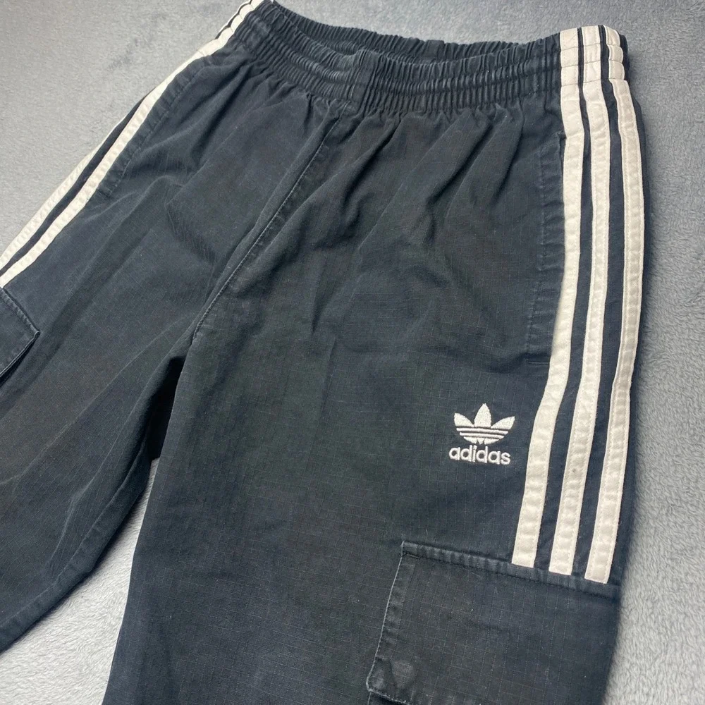 Adidas Originals Pants Mens Small Ripstop Cargo Black White 3 Stripe Trefoil
